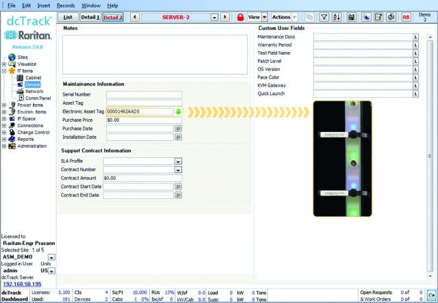 Ansicht Asset Management in dcTrack 2.6