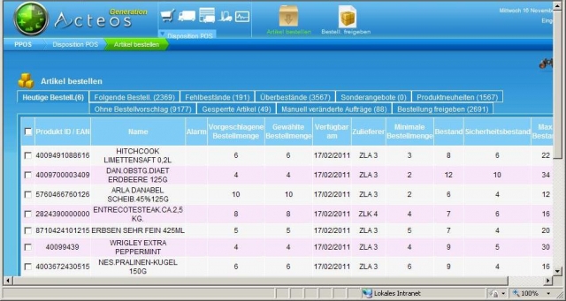 exakte Bestellvorschläge werden durch Acteos PPOS generiert exakte Bestellvorschläge werden durch Acteos PPOS generiert