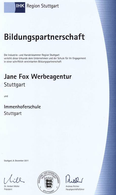 Urkunde der IHK Region Stuttgart