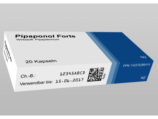 Arzneimittelpackung mit DataMatrix Code, Foto: securPharm