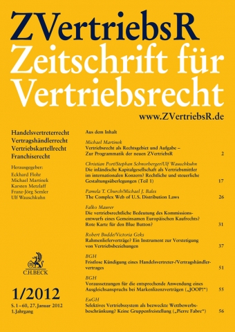ZVertriebsR Zeitschrift für Vertriebsrecht ZVertriebsR Zeitschrift für Vertriebsrecht