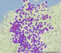 Heatmap „Heiraten in Deutschland”, welche die räumliche Verteilung von Eheschließungen illustriert. Heatmap „Heiraten in Deutschland”, welche die räumliche Verteilung von Eheschließungen illustriert.