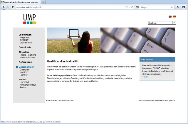 Startseite der neuen Webseite der UMP Utesch Media Processing GmbH Startseite der neuen Webseite der UMP Utesch Media Processing GmbH