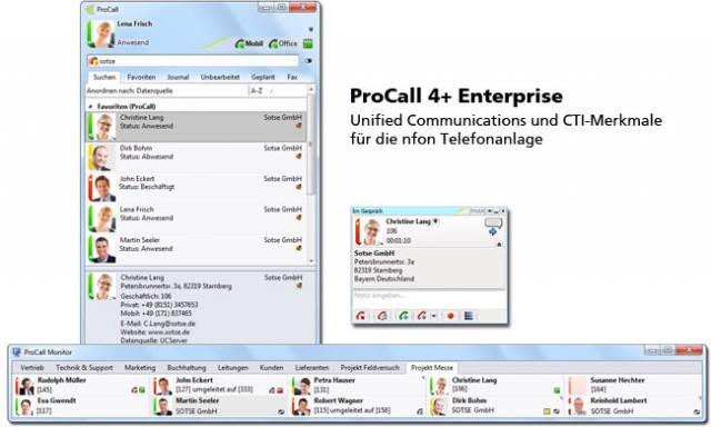 ProCall 4+ Enterprise: Unified Communications und CTI-Merkmale für die nfon Telefonanlage ProCall 4+ Enterprise: Unified Communications und CTI-Merkmale für die nfon Telefonanlage
