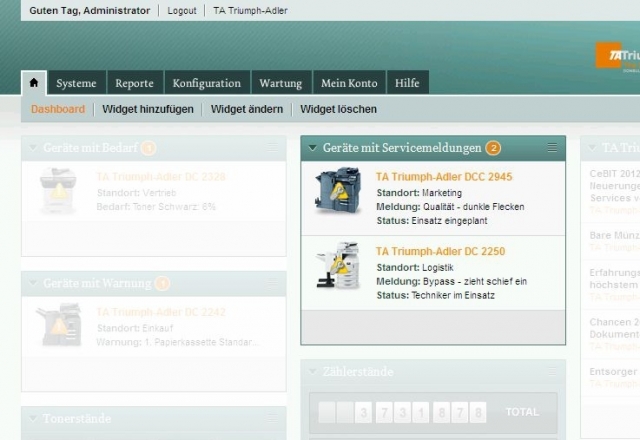 Die Statusansicht im Dashboard-Ausschnitt zeigt, welche Serviceanforderungen an welchen Systemen mit