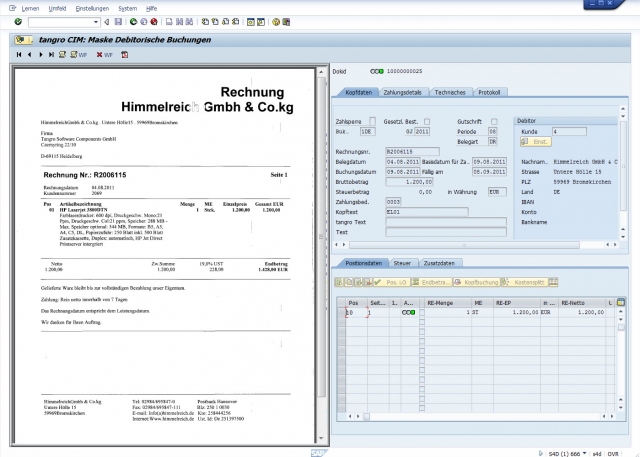 tangro CIM automatisiert die Verarbeitung eingehender debitorischer Rechnungen in SAP.