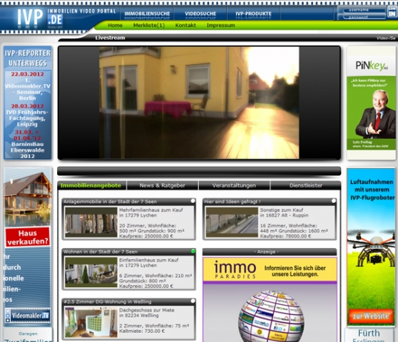 Startseite der neuen Webseite des Immobilien-Video-Portals IVP.de Startseite der neuen Webseite des Immobilien-Video-Portals IVP.de