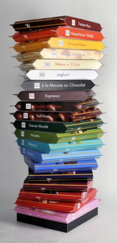 Überragende Fernwirkung mit dem Zwei-Meter-Schokostapel von SCA Packaging für Ritter Sport Überragende Fernwirkung mit dem Zwei-Meter-Schokostapel von SCA Packaging für Ritter Sport