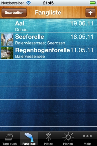 Screenshot der Fangliste Screenshot der Fangliste