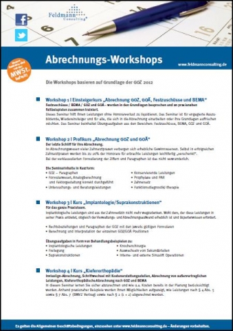 Zahnärztliche Abrechnungs-Workshops Zahnärztliche Abrechnungs-Workshops