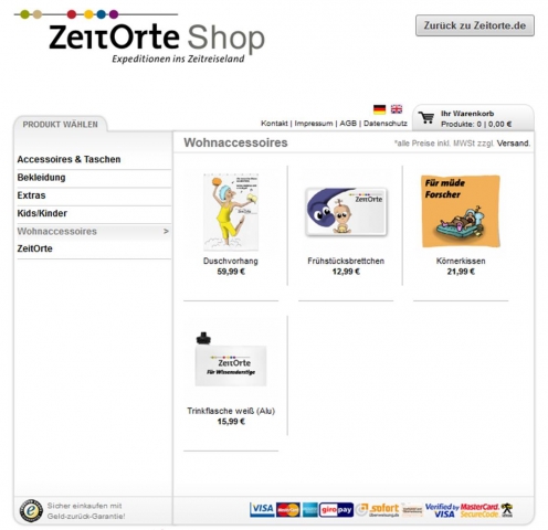 ZeitOrte Webshop Screenshot ZeitOrte Webshop Screenshot