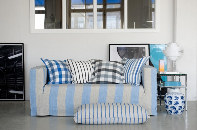 Loose Fit Urban cover for Klippan 2-seat sofa in Lapis - Brera Largo. Loose Fit Country cushion cove Loose Fit Urban cover for Klippan 2-seat sofa in Lapis - Brera Largo. Loose Fit Country cushion cove