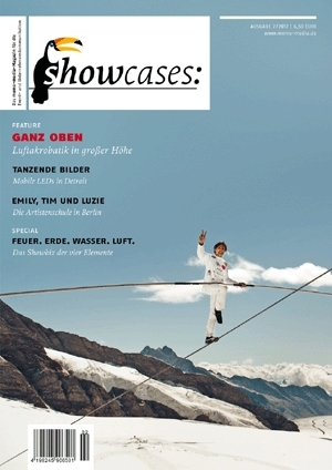 showcases Cover: Artist Freddy Nock auf dem Tragseil einer Seilbahn