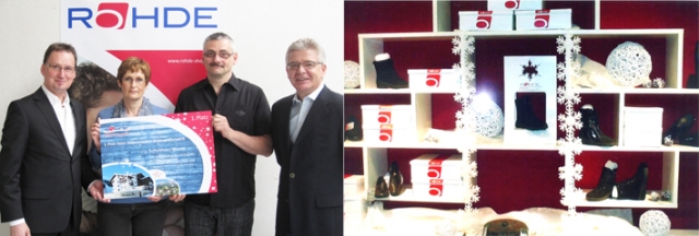Linkes Bild v.l.n.r: Thilo Schulz (Vertriebsleiter Erich Rohde GmbH), Frau Bruno (Schuhmoden&Orthopä