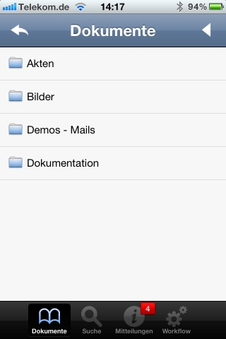 Screenshot: agorum® core auf dem iPhone Screenshot: agorum® core auf dem iPhone