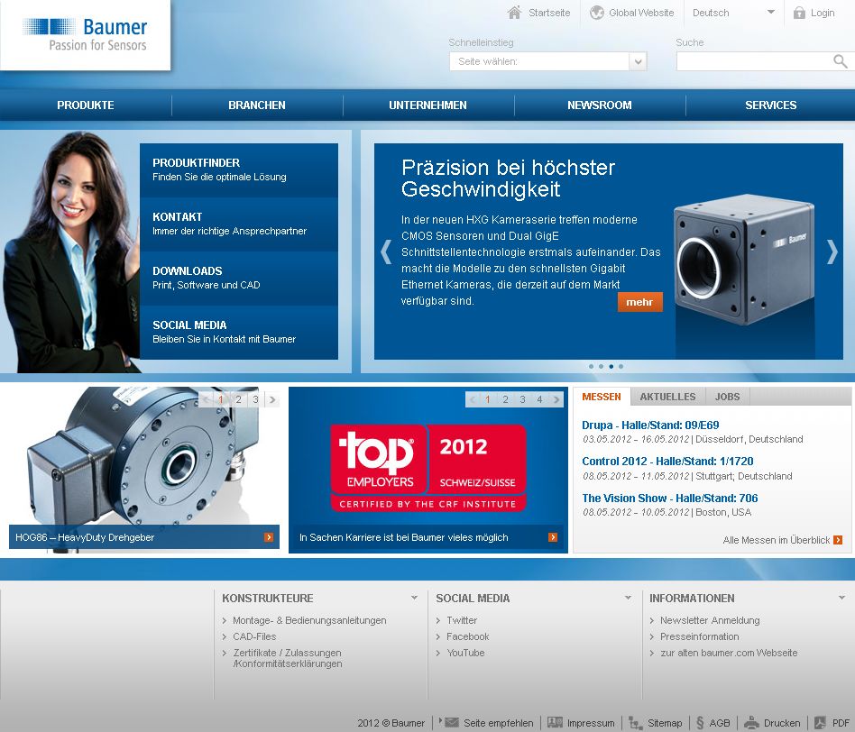 Internationaler Relaunch der Baumer Group Website