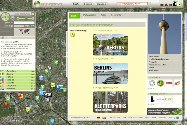 Screenshot savemynature.com - Spots Berlin Screenshot savemynature.com - Spots Berlin