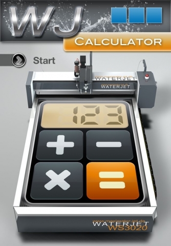 Startbildschirm der Waterjet Calculator-App von Maximator JET