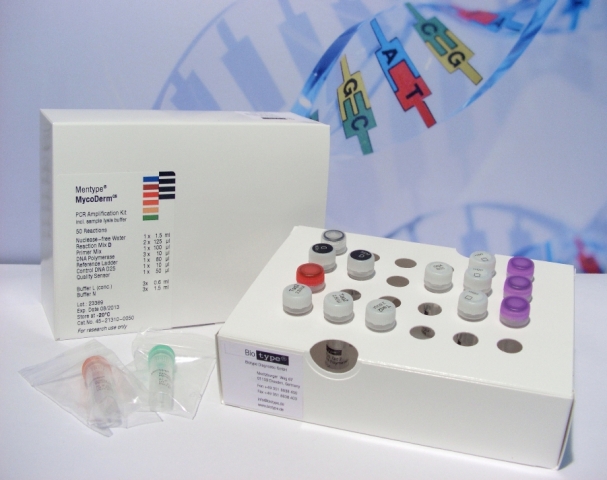 Der Mentype® MycoDermQS identifiziert die häufigsten Erreger von Dermatomykosen in einer Reaktion. Der Mentype® MycoDermQS identifiziert die häufigsten Erreger von Dermatomykosen in einer Reaktion.