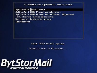 Installationsoberfläche von BytStorMail 4.0 Installationsoberfläche von BytStorMail 4.0
