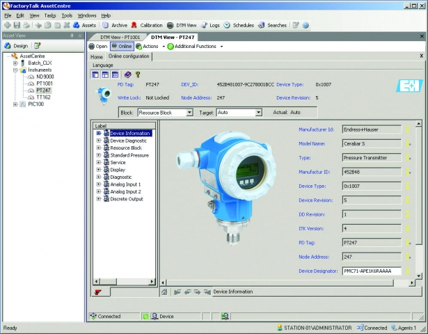 FactoryTalk AssetCentre - Online-Konfiguration