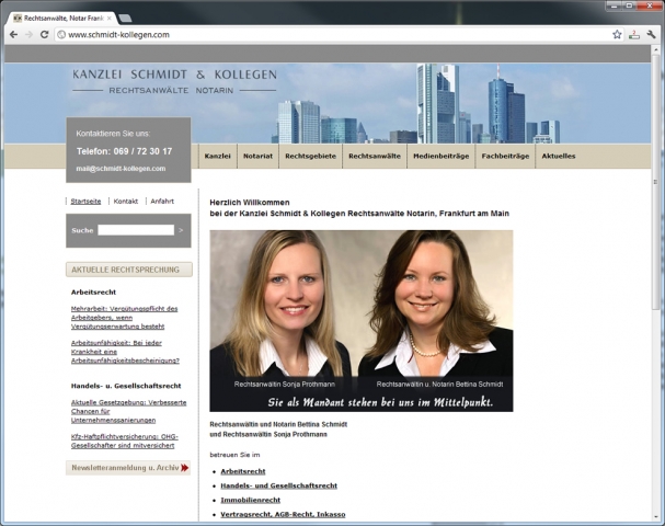Webdesign aktuell: Mit einer aussagekräftigen Homepage präsentiert sich die Kanzlei Schmidt&Kollegen Webdesign aktuell: Mit einer aussagekräftigen Homepage präsentiert sich die Kanzlei Schmidt&Kollegen