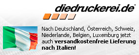 diedruckerei.de versendet Drucksachen jetzt auch nach Italien versandkostenfrei! diedruckerei.de versendet Drucksachen jetzt auch nach Italien versandkostenfrei!