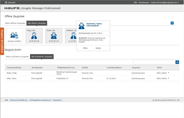 Haufe Zeugnis Manager Professional: Startseite Haufe Zeugnis Manager Professional: Startseite