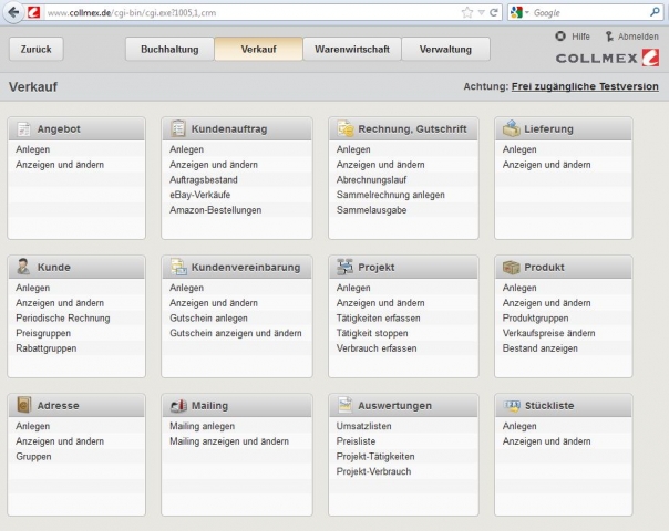 Screenshot Collmex pro (www.collmex.de) Screenshot Collmex pro (www.collmex.de)