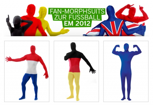 Fußball-Fans zeigen zur EM 2012 vollen Körpereinsatz - mit den Fan-Morphsuits in Nationalfarben und 