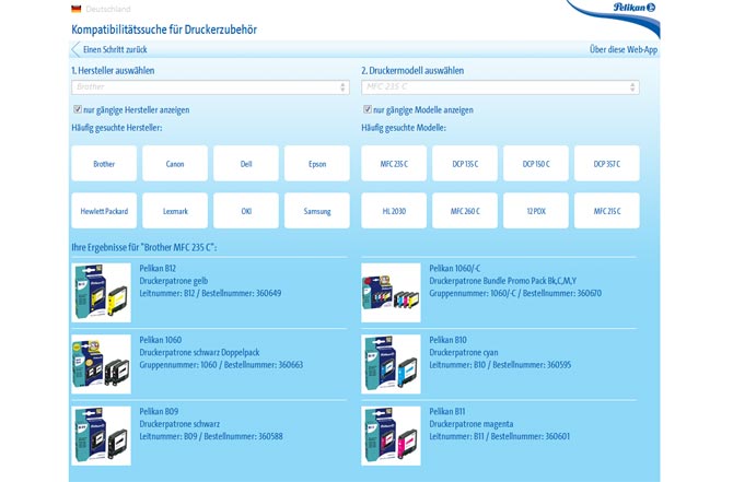 Ansicht der mobilen Pelikan Kompasuche für Druckerzubehör Ansicht der mobilen Pelikan Kompasuche für Druckerzubehör