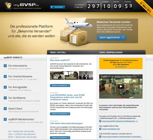 Einstiegsseite des neuen Service-Portals www.myBVSP.de für