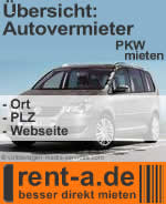 rent-a.de Übersicht: Alle PKW Vermieter –Ort, PLZ, Link zur Webseite