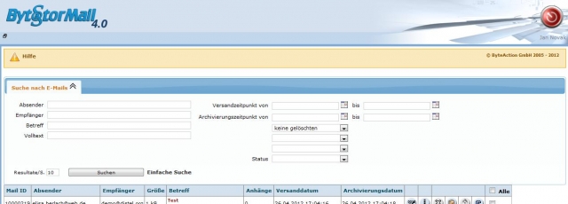 Die erweiterte Suchfunktion in BytStorMail 4.0