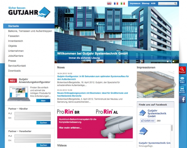 Gutjahr hat seine Internetseite www.gutjahr.comüberarbeitet. Planer, Verarbeiter, Händler und Bauher