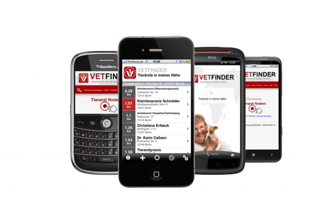 Tierarzt finden mit dem VETFINDER für iPhone, Android und als mobile Webseite für andere Plattformen Tierarzt finden mit dem VETFINDER für iPhone, Android und als mobile Webseite für andere Plattformen