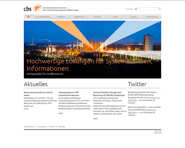 Die neue Website der Unternehmensberatung cbs Corporate Business Solutions. Die neue Website der Unternehmensberatung cbs Corporate Business Solutions.