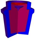 Beispiel einer THERCAST-Simulation bei der ein entstandener Lunker durch mangelndes Giesspulver sich Beispiel einer THERCAST-Simulation bei der ein entstandener Lunker durch mangelndes Giesspulver sich