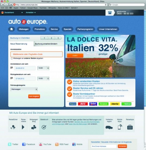 Neue Website von Auto Europe