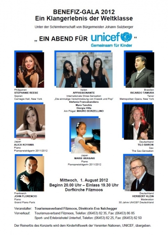 Hochkarätig besetztes Konzert zu Gunsten von Unicef mit dem Hotel Unterhof als Gründerhotel Hochkarätig besetztes Konzert zu Gunsten von Unicef mit dem Hotel Unterhof als Gründerhotel