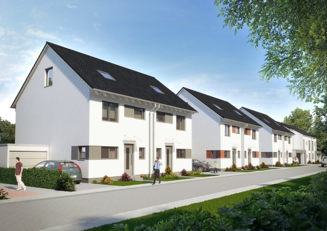 Würselen/NRW: Straßenansicht des NCC-Projekts im Kapellenfeldchen
