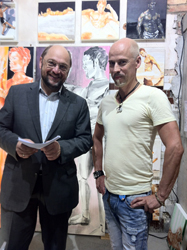 EP-Präsident Martin Schulz zu Besuch am Messestand bei Chris Bauer