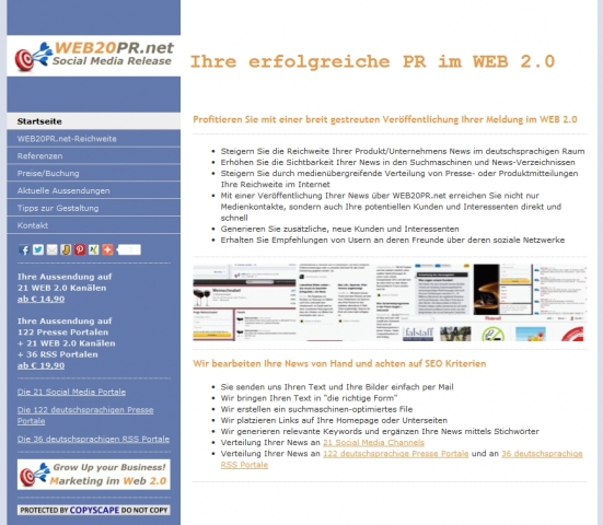 Homepage von WEB20PR.net Homepage von WEB20PR.net