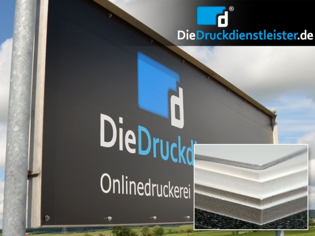 Bei DieDruckdienstleister.de Firmenschilder und Bautafeln im großformatigen Plattendruck mit beidsei