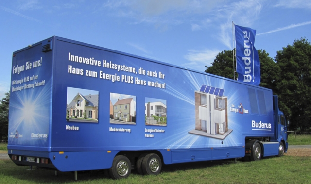 Auffallende Erscheinung: Heizungsfachfirmen können den Buderus Promotiontruck zur Information ihrer Auffallende Erscheinung: Heizungsfachfirmen können den Buderus Promotiontruck zur Information ihrer