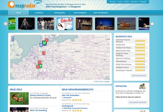 Die neue Startseite von mapradar.de Die neue Startseite von mapradar.de
