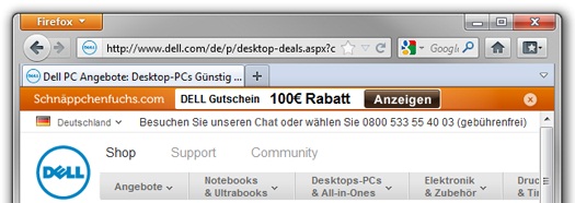 Schnäppchenfuchs Gutschein-Toolbar Schnäppchenfuchs Gutschein-Toolbar