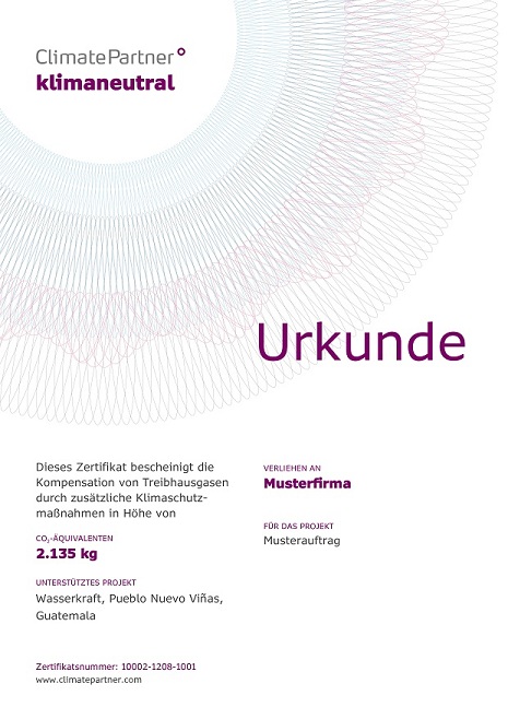 Muster-Urkunde klimaneutraler Auftrag Muster-Urkunde klimaneutraler Auftrag