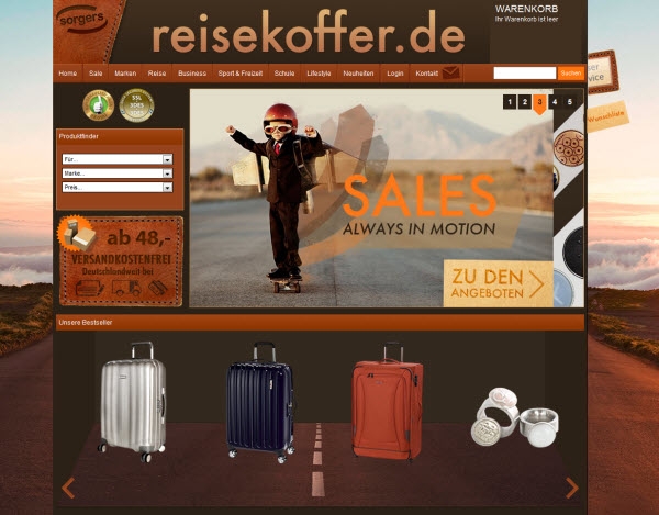 www.reisekoffer.de wurde mit dem D&G-Internet-Shop realisiert