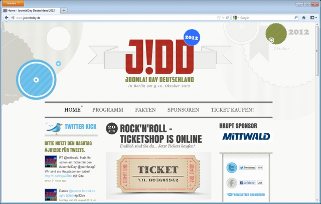 Am 5. - 6. Oktober findet in Berlin der Joomla! Day Deutschland 2012 statt. Tickets und weiterführen